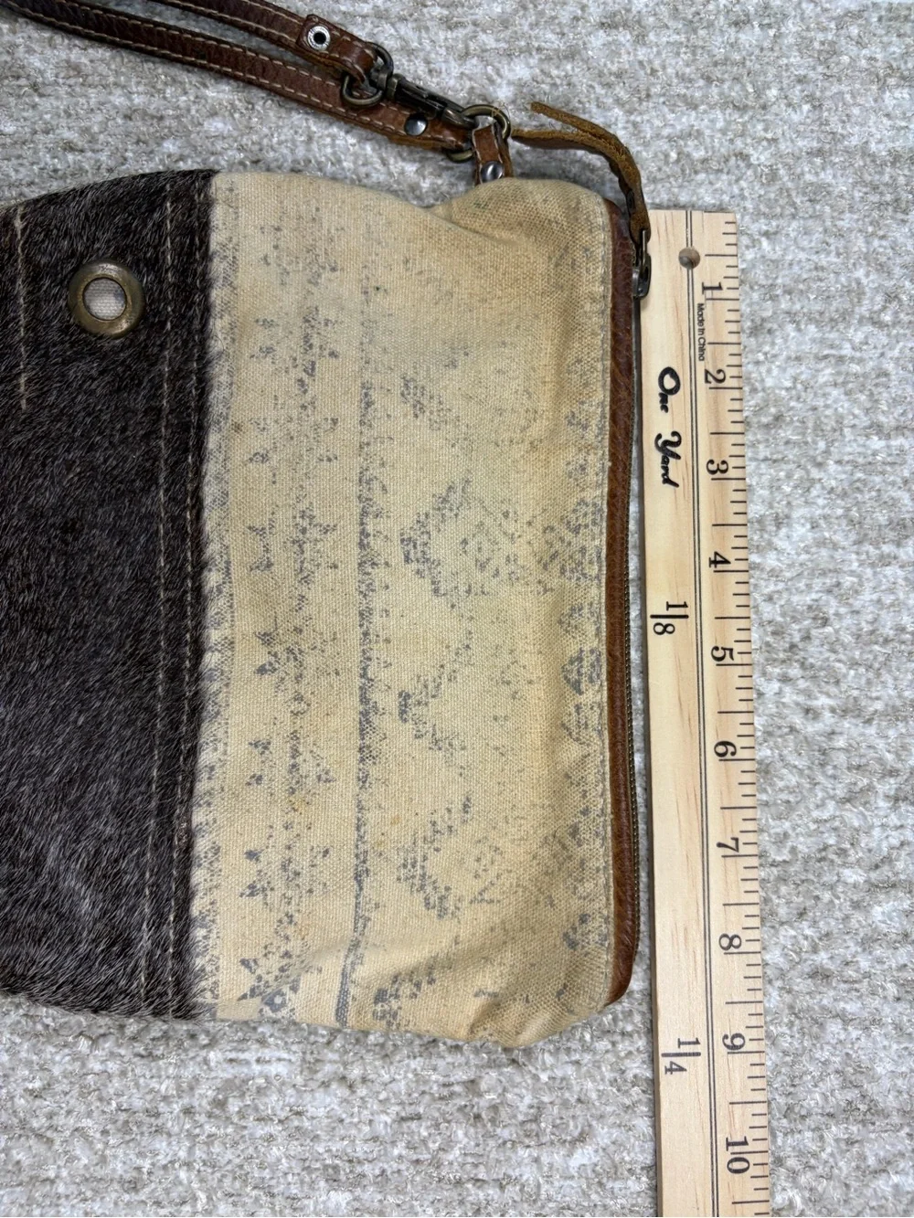 Myra Bag Tan Canvas & Dark Brown Haircalf Wristlet